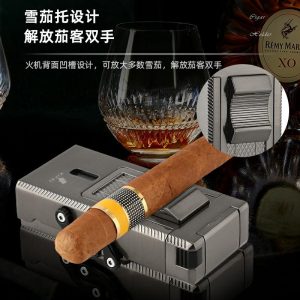 Lighter Og Rygningstilbehør |  Cuban Cigar Lighter Fem-I-En Multifunktionel Tre-Flamme Med V-Klip Zinklegering Vindbestandig Lighter Lighter Og Rygningstilbehør Lighter Og Rygningstilbehør