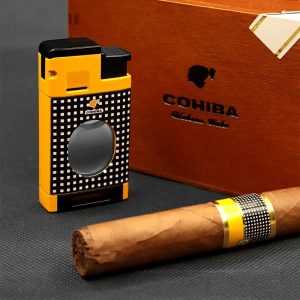 Lighter Og Rygningstilbehør |  Geuvara 2-I-1 Cubansk Stil Cigar Lighter Med Dobbeltblad Cigar Cutter I Metal Lighter Og Rygningstilbehør Lighter Og Rygningstilbehør