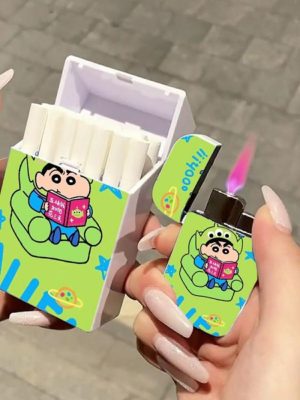 Lighter Og Rygningstilbehør |  Ny Model Af Crayon Shin-Chan Sød Lighter Og Cigaretetui I Pink Med Flamme, Bærbar, Trendy Version, 20 Stk. Pakke, Perfekt Som Gave Til Kæresten. Lighter Og Rygningstilbehør Lighter Og Rygningstilbehør