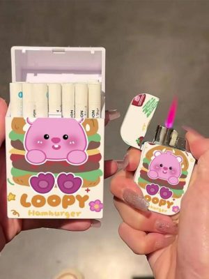 Lighter Og Rygningstilbehør |  Ny Model Af Crayon Shin-Chan Sød Lighter Og Cigaretetui I Pink Med Flamme, Bærbar, Trendy Version, 20 Stk. Pakke, Perfekt Som Gave Til Kæresten. Lighter Og Rygningstilbehør Lighter Og Rygningstilbehør