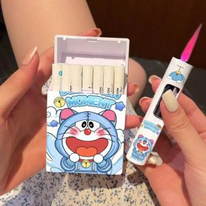 Lighter Og Rygningstilbehør |  Sød Cartoon Doraemon Grov Cigaretpakke Med 20 Stk. I En Samlet Cylindrisk Lighter, Høj Æstetik, Pink Cigaretter, Vind- Og Trykbestandig. Lighter Og Rygningstilbehør Lighter Og Rygningstilbehør