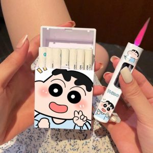 Lighter Og Rygningstilbehør |  Sødt Crayon Shin-Chan Lighter Med Høj Kvalitet, Ins Par Stil, Grov Cigaretæske Med 20 Stk, Perfekt Gave Til Kæresten, Holdbar. Lighter Og Rygningstilbehør Lighter Og Rygningstilbehør