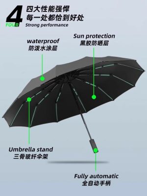 Regnslag Og Regnudstyr |  Fuldautomatisk Paraply Til Mænd, Sol- Og Regnbeskyttelse, Uv-Beskyttelse, Forstærket Og Forstørret Sammenklappelig Solparaply Til Kvinder. Regnslag Og Regnudstyr Regnslag Og Regnudstyr