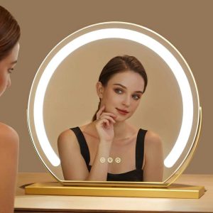 Spejl Til Makeup |  Fzy Led Makeup Spejl Med Lys – Opladeligt Bordspejl I Halvmåneform, Roterbart Kosmetikspejl Til Makeup. Spejl Til Makeup Spejl Til Makeup