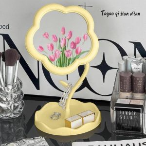 Spejl Til Makeup |  Ins Blomster Makeup Spejl Kontor Skrivebord Bordspejl Studerende Sovesal Bærbar Touch-Up Spejl Makron Spejl Til Makeup Spejl Til Makeup