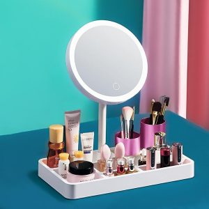 Spejl Til Makeup |  Makeup Spejl Med Belysning – Bordstående Opbevaringsboks Til Kosmetik, Led Lyskilde, Populært Skønhedsspejl Til Hjemmebrug. Spejl Til Makeup Spejl Til Makeup