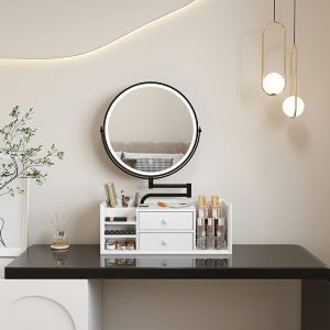 Spejl Til Makeup |  Rotérbart Led Makeup-Spejl Med Justerbart Spejl Og Makeup-Boks Til Opbevaring, Bordmakeup-Spejl Med Lys. Spejl Til Makeup Spejl Til Makeup