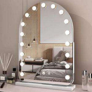 Spejl Til Makeup |  Stort Buet Makeup-Spejl Med Led-Lys, Trendy Spejl Til Makeup, Bordspejl Til Soveværelse, Smart Skønhedsspejl. Spejl Til Makeup Spejl Til Makeup